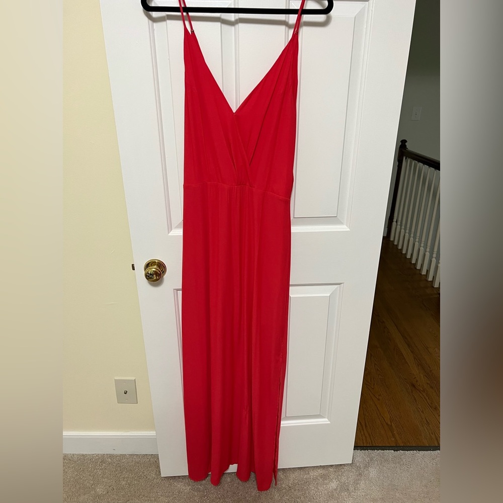 Long red/pink spaghetti strap halter dress